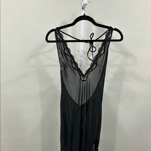 SKIMS Summer Mesh Lace Deep Plunge Long Dress | Onyx - Picture 2 of 7